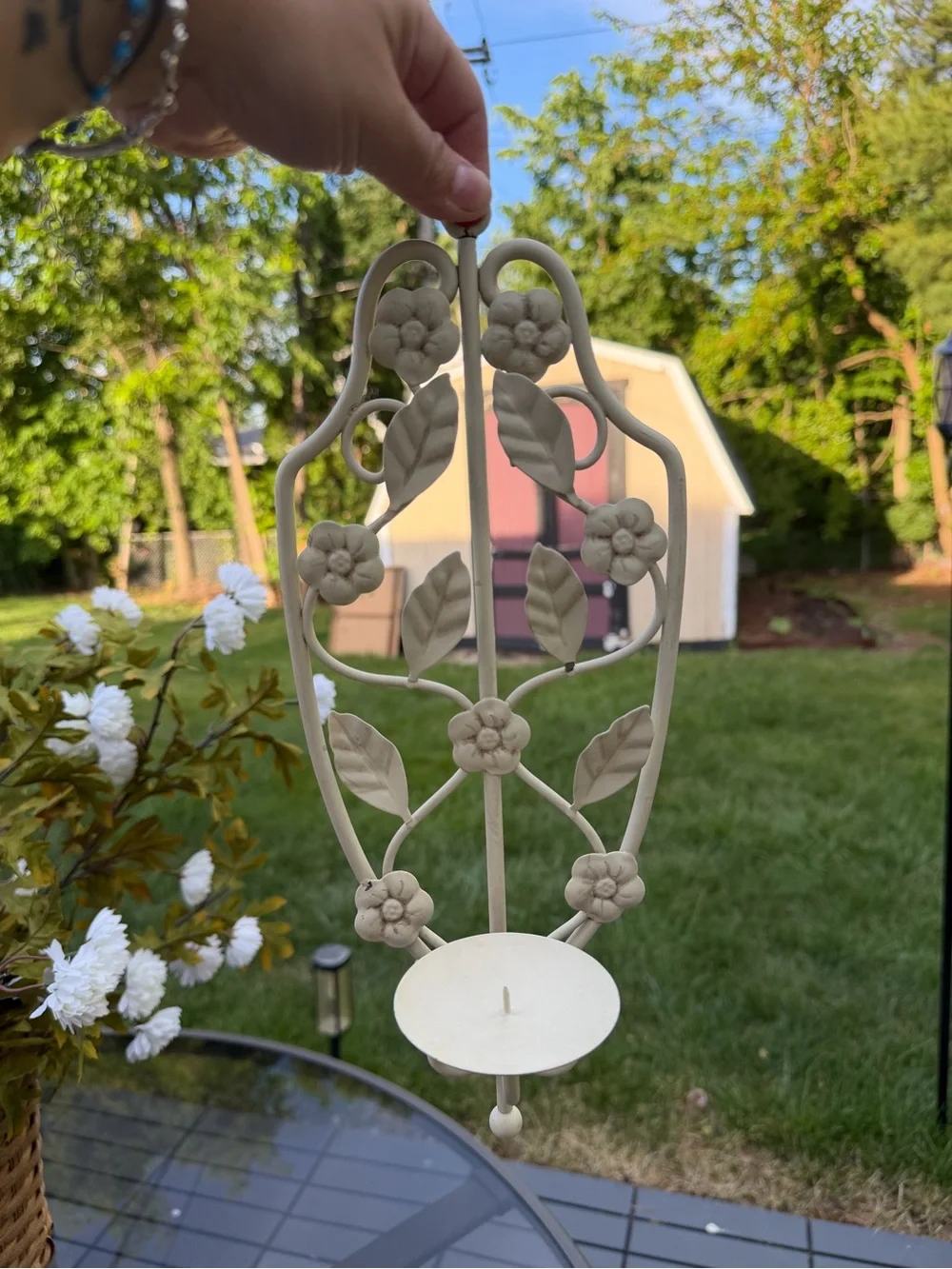 Vintage Cream Floral Wall Sconces - Pair